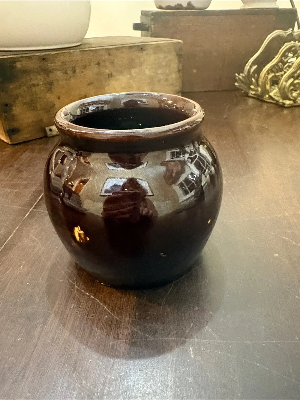 Glossy Dark Brown Pottery Jar Crock